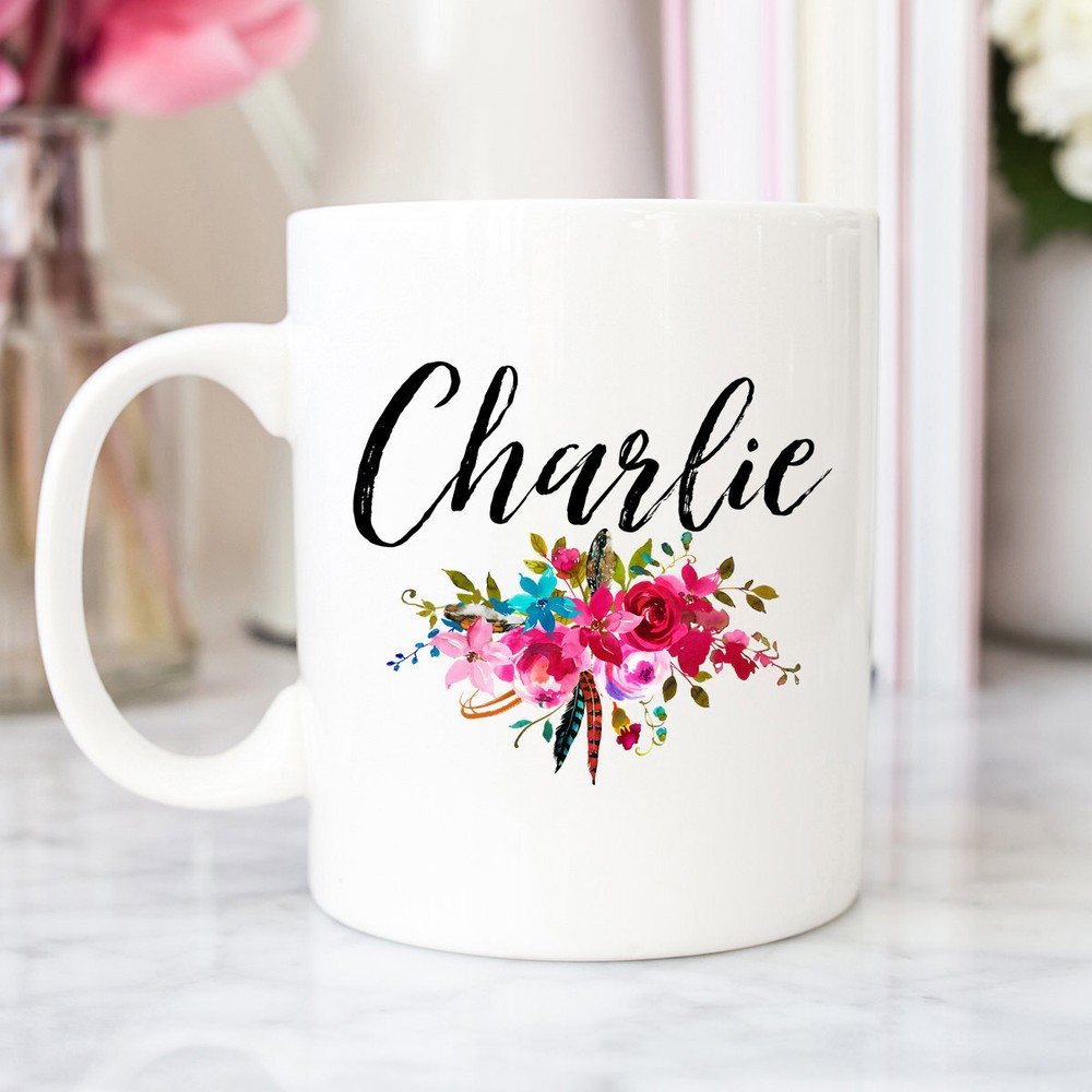 Monogram Coffee Mug Floral Bridesmaid Coffee Mug Monogram Gift Girly Coffee Mug