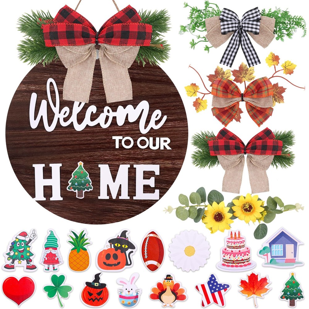 Seasonal Round Welcome Sign for Front Door Decoration-image