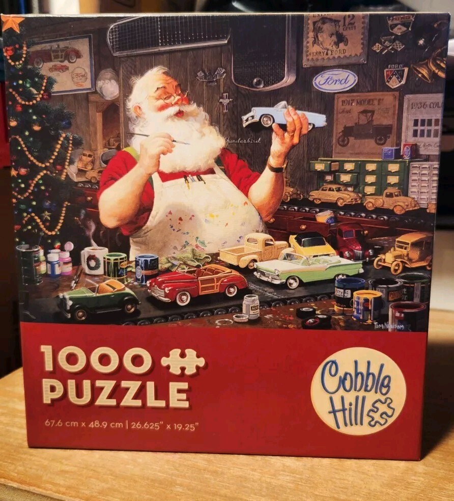 New Cobble Hill Santa Painting Cars 1000 Piece Puzzle Christmas Sealed
