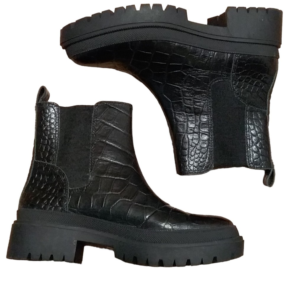 Lucky Brand Emali Women’s Size 7 Black Embossed Leather Boots