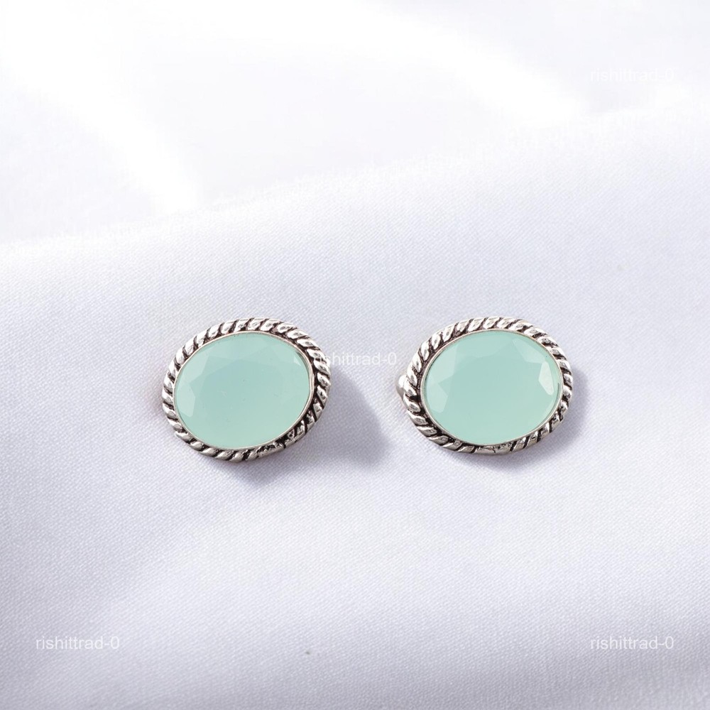 Sterling Silver Aqua Chalcedony Gemstone Blue Christmas Gift Cufflinks Jewelry