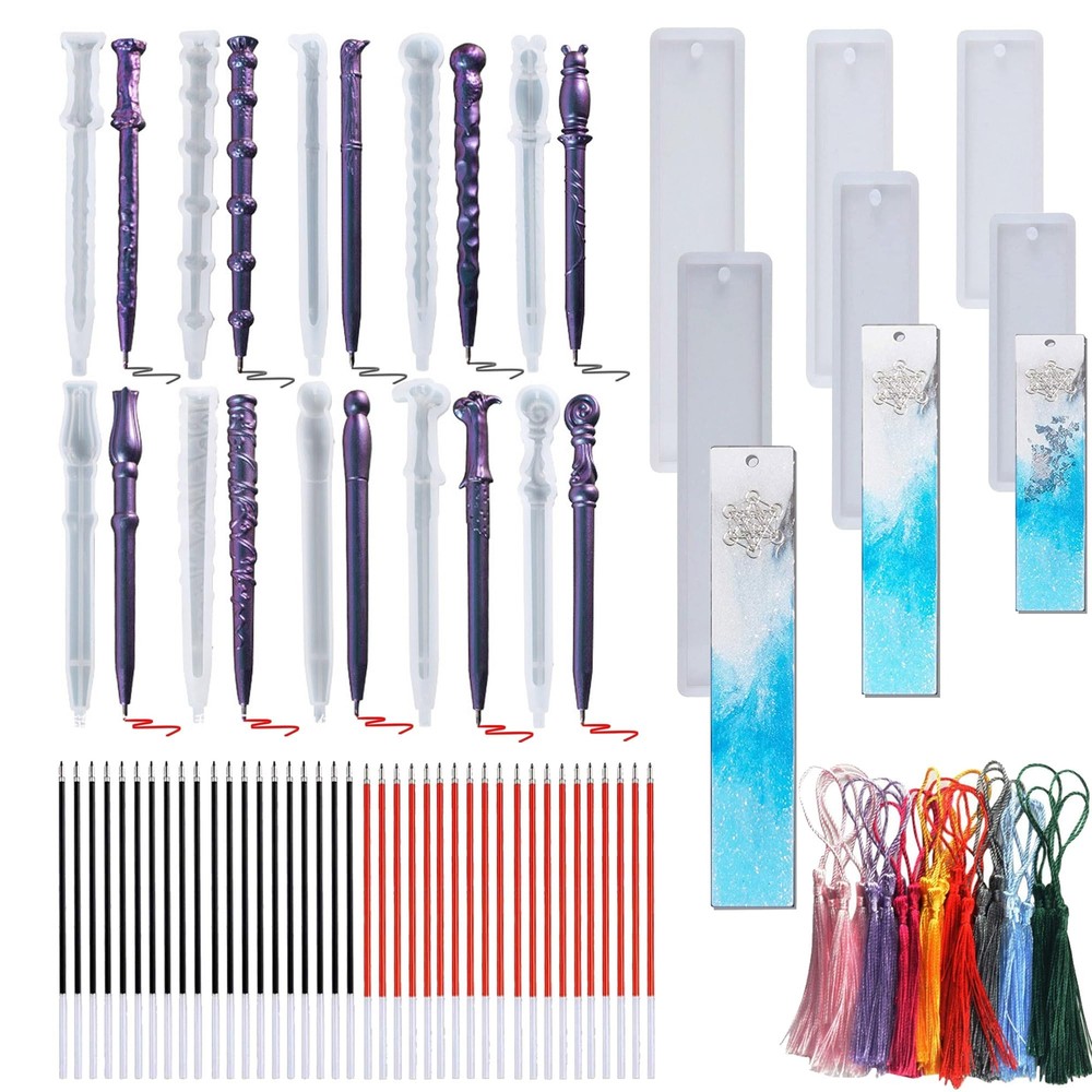 10 PCS Pen Resin Molds, 6 PCS Bookmark Epoxy Resin Casting Molds with Ballpoi...