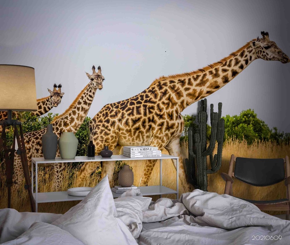 3D Grassland Giraffe Landscape Wall Murals Wallpaper Murals Wall Sticker