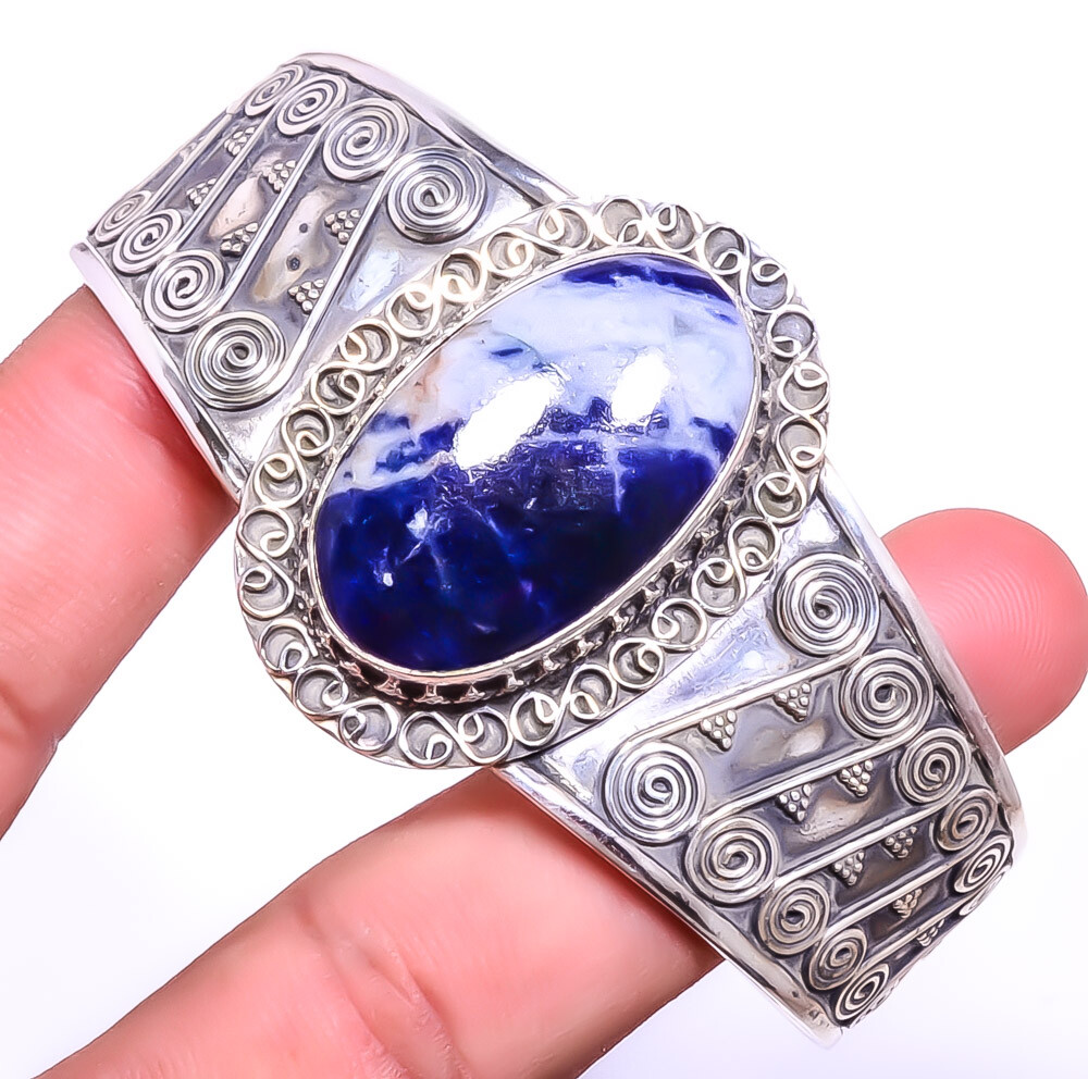 Sodalite - Minas Gerais Gemstone 925 Sterling Silver Bali Cuff Adst. T59