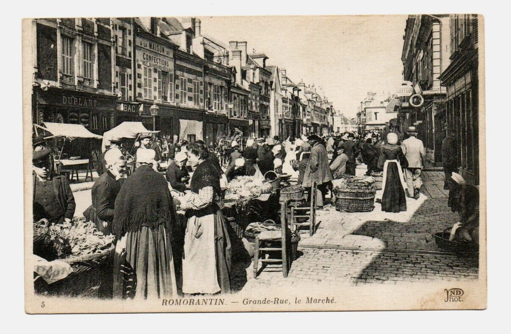 Vintage Postcard Romorantin High Street and Market France