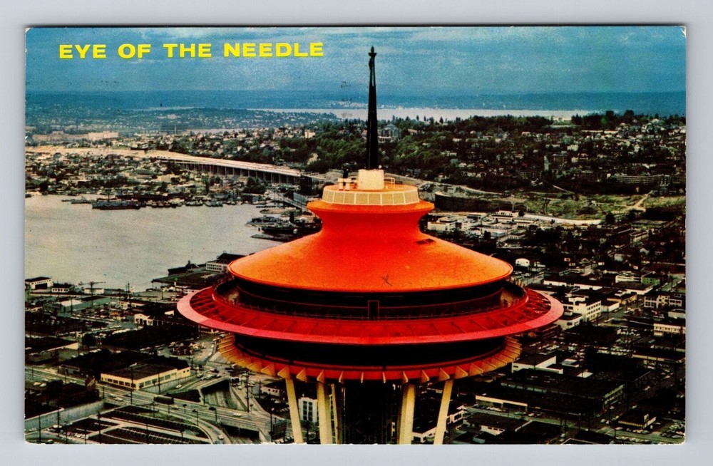 Vintage 1962 Seattle WA Postcard featuring Space Needle and Lake Washington