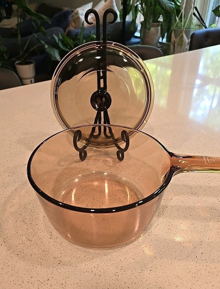 Corning Ware Vision Amber Glass Sauce Pan Pot 1.5 L with Pyrex Lid USA