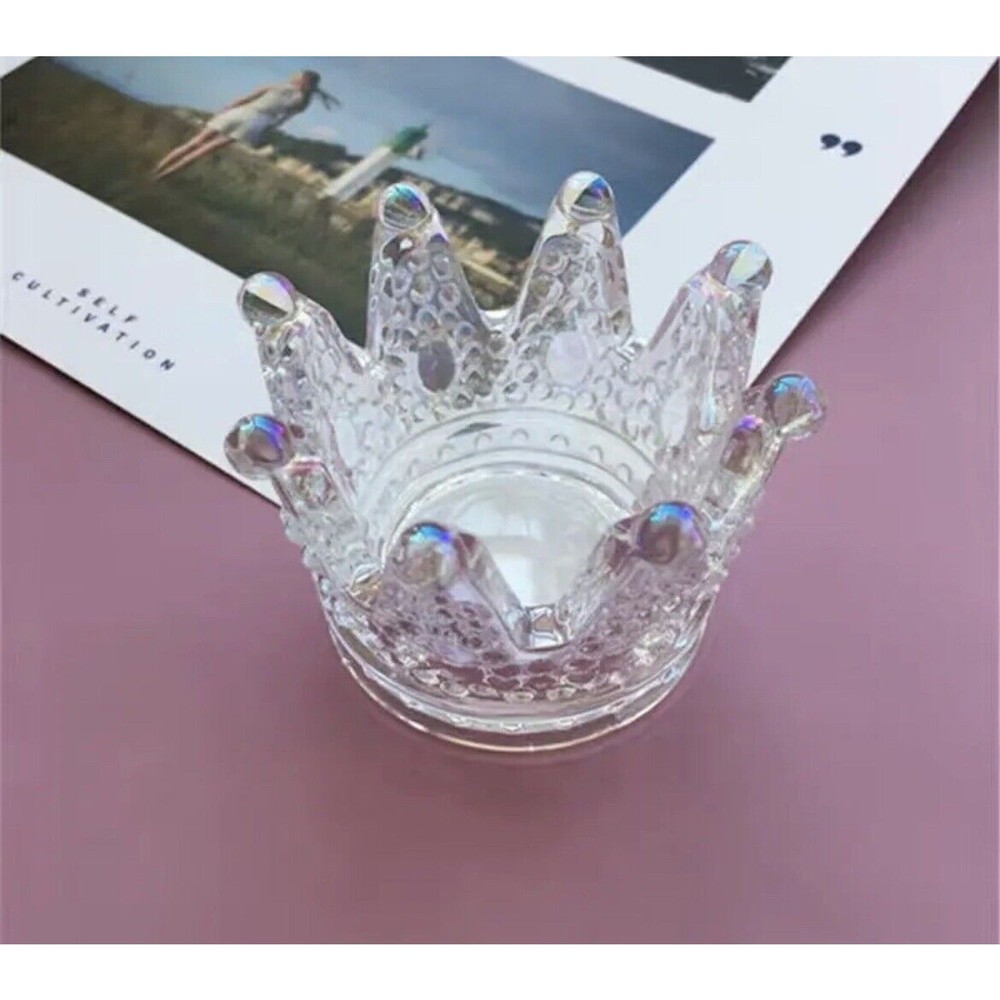 2 PC Crown Glass Tea Light Candle Holder for Home Décor Or Party Decor NEW