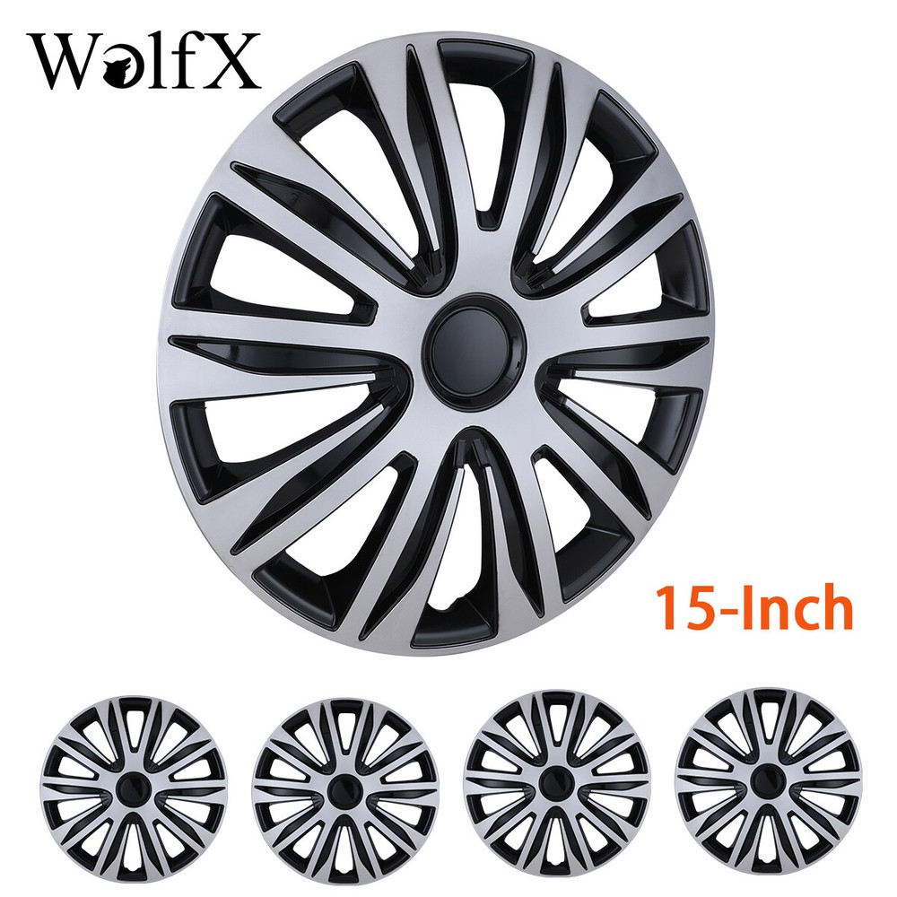 4X 15 Inch Silver & Black Wheel Covers Snap On Hub Caps For R15 Tire Steel Rim
