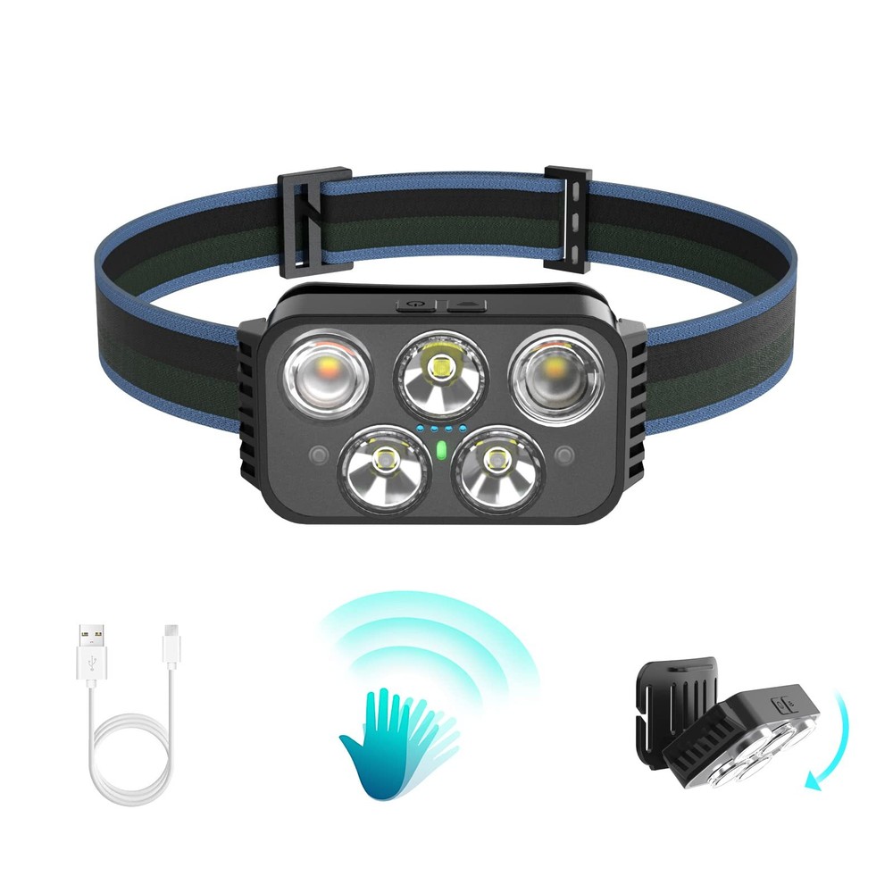 Headlamp Rechargeable, 400 Lumen Super Bright Motion Sensor LED Headlamps, Wa...