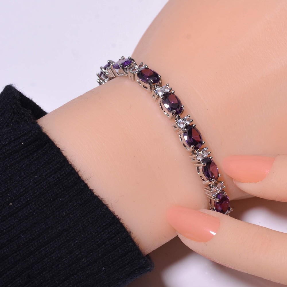 Purple Amethyst & Cubic Zirconia 925 Sterling Silver Tennis Bracelet 7.99