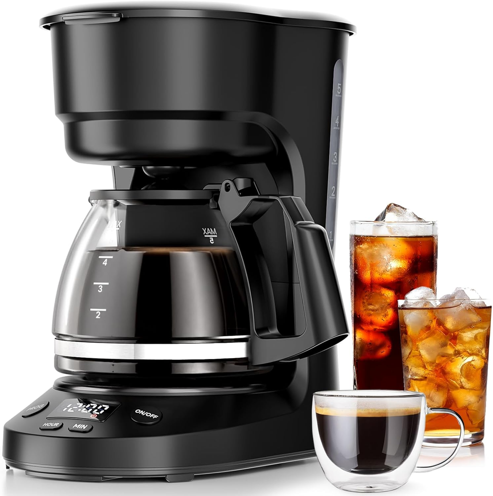 Compact Black Drip Coffee Maker with Anti-Drip Timer and Auto Shut-Off