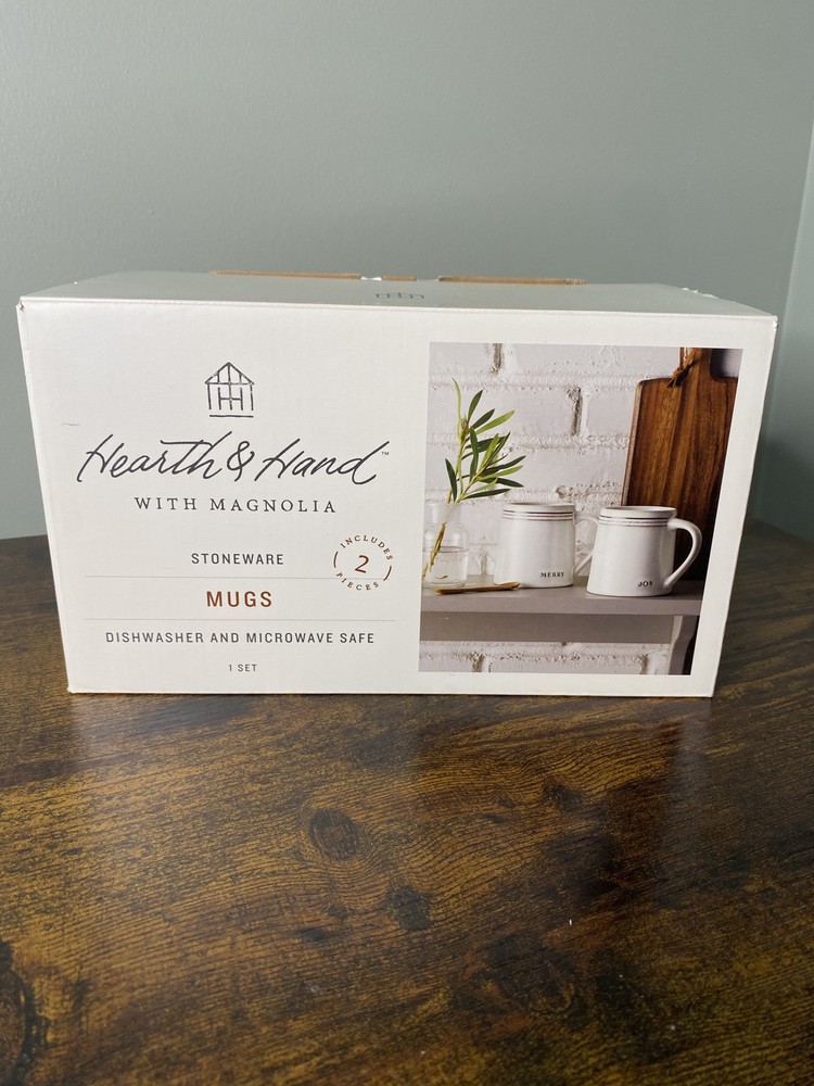 Hearth & Hand Magnolia Stoneware Christmas Mugs Joy Merry Set of 2