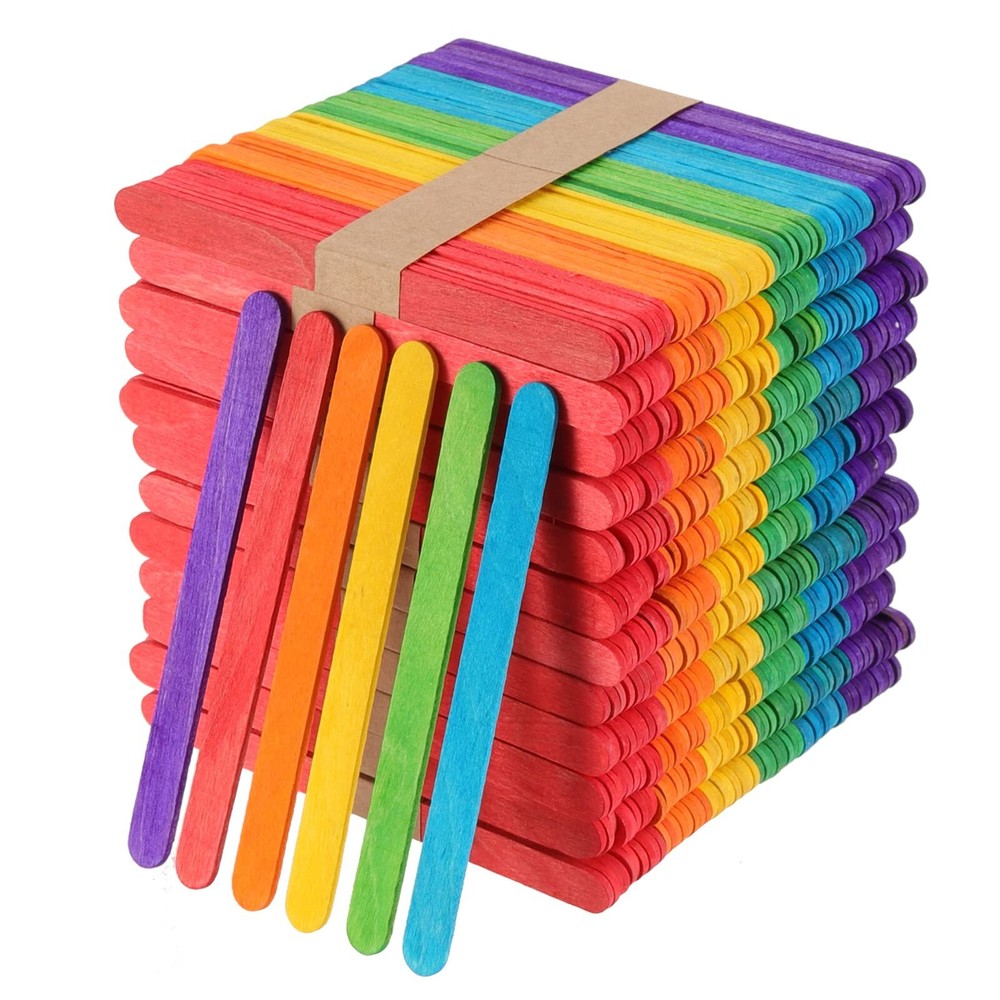 1200 PCS 4.5 Inch Colored Popsicle Stick, 6 Colors Rainbow Wood Craft Sticks ...