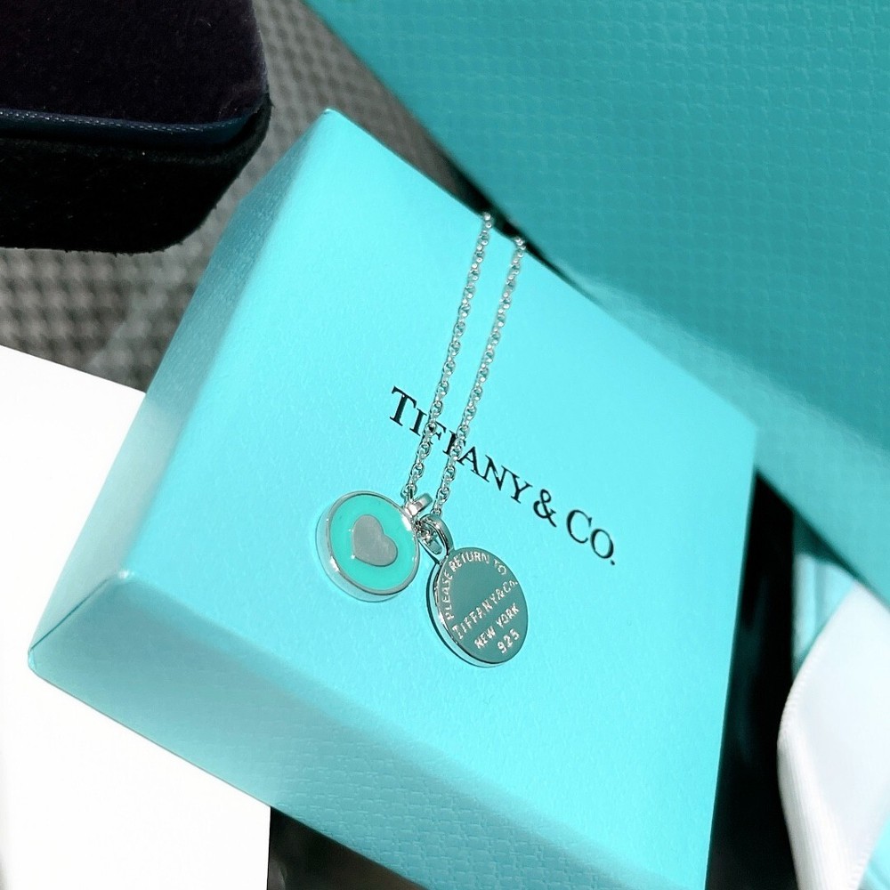 Tiffany Mini Double Round W/ Heart Charm Pendant Necklace