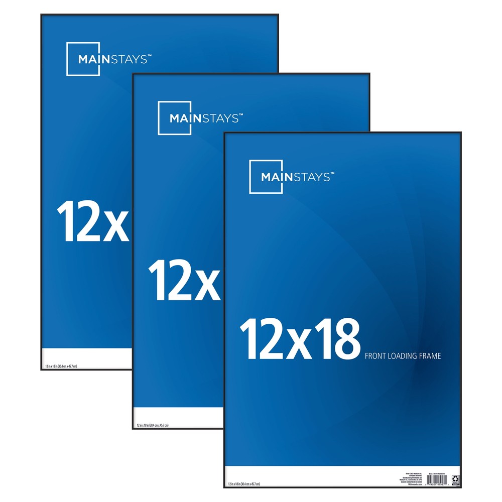 Mainstays 12x18 Front Loading Picture Frames, Black, Set of 3