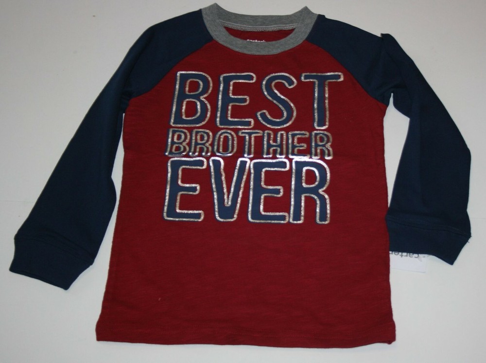 New Carter's Boys BIG BROTHER Top 7 year Burgundy Red Raglan Sleeves-image