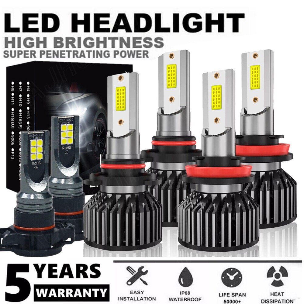 For 2007-2014 Chevy Suburban Tahoe -6x White 6000k LED Headlight Fog Light Bulbs