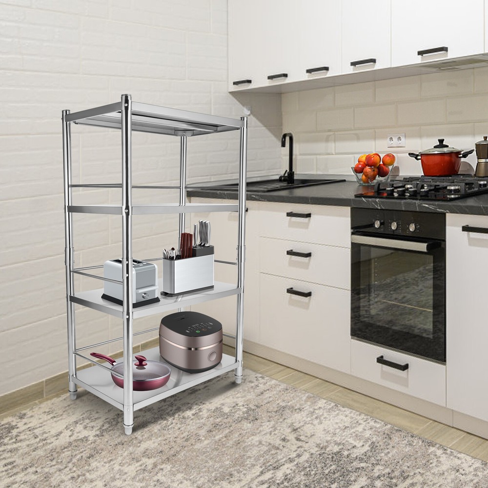 4 Tier Stainless Steel Shelving Adjustable Storage Shelf Heavy Duty Rack Silver