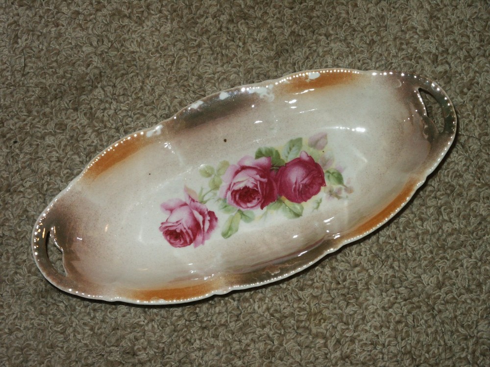 Vintage Made in Germany Hand Painted Celery Relish Dish Gorgeous Flowers