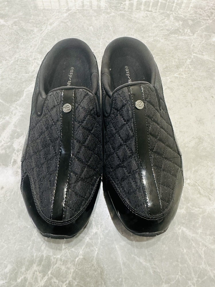 Easy Spirit Black Leather & Fabric Slip-On Mules Womens Comfort Shoes Size 9.5W