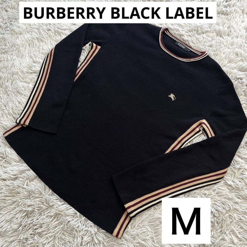 Burberry Black Label Sweater Embroidered with Gold Horse Logo F/S from Japan