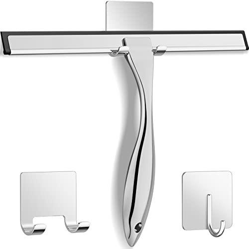 All-Purpose Stainless Steel Shower Squeegee for Shower Doors with 2 Adhesive ...