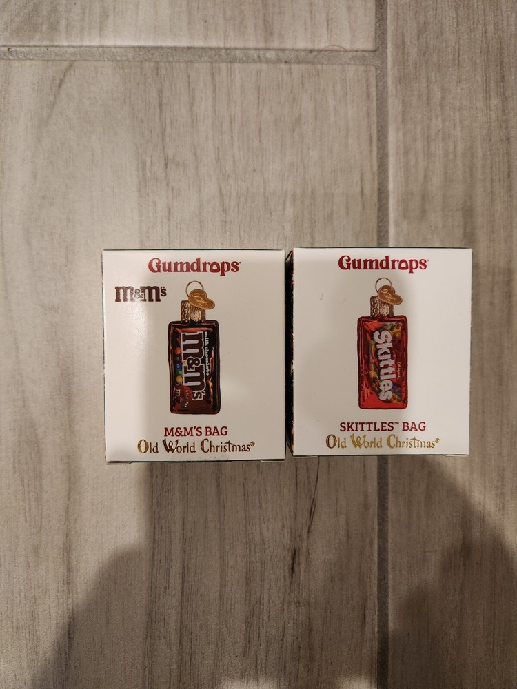 OLD WORLD CHRISTMAS - M&M and Skittles Mini Blown Glass Ornaments
