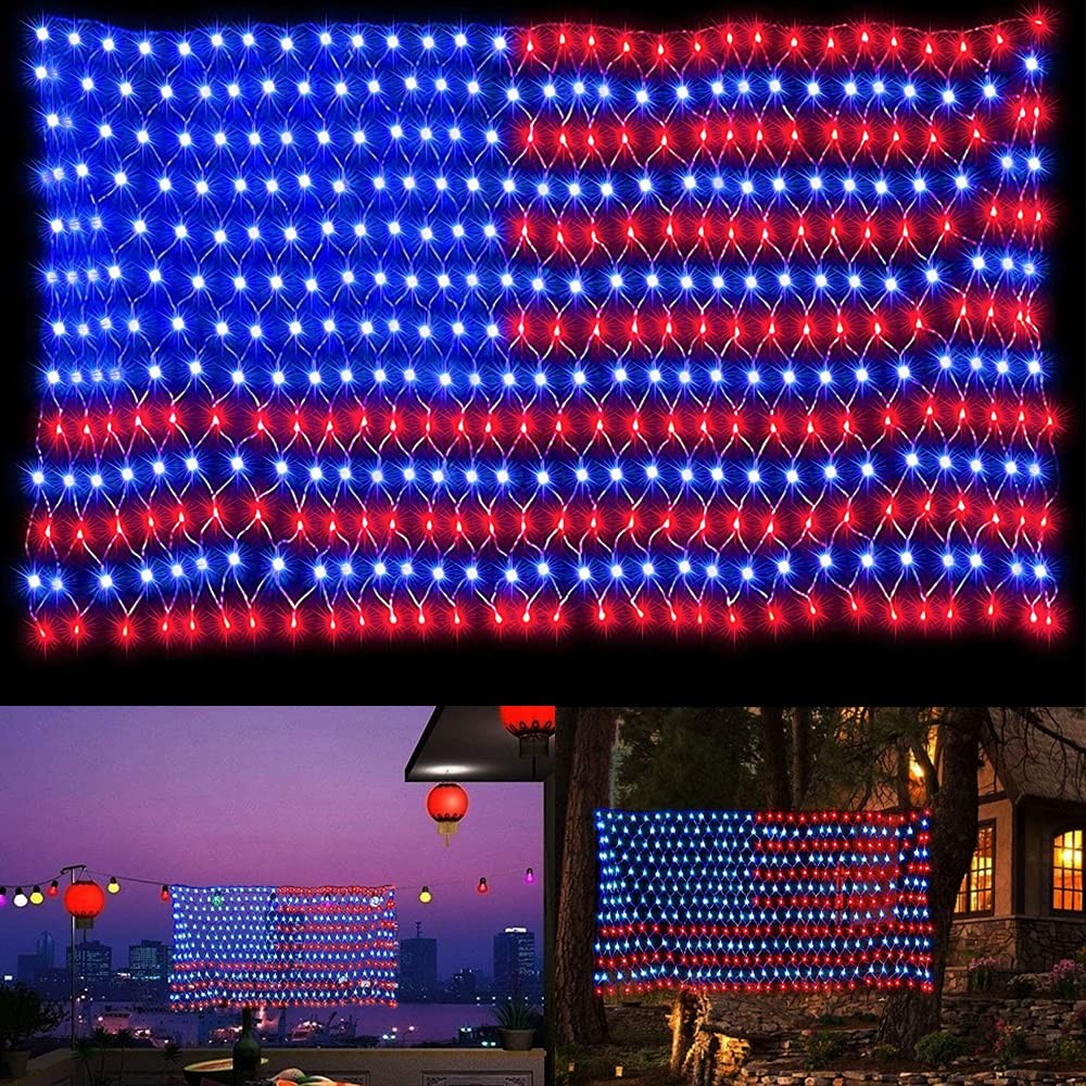420 LED Lights US American Flag Waterproof 4th Of July Decoration Indoor Outdoor