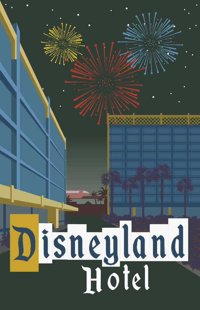 Disneyland Hotel Monorail Fireworks Night Scene 13x19 Matte Poster Print  