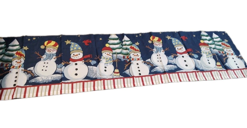 Winter Christmas Window Valance Snowman Cardinal Trees Plus Two Pillowcases