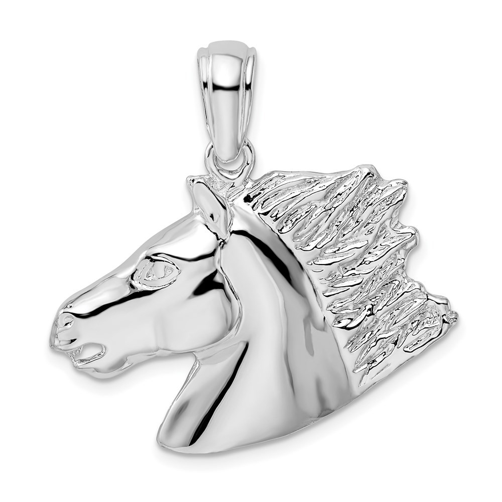 925 Sterling Silver Rhodium-Plated Polished Horse Head Pendant L-0.87 Inch