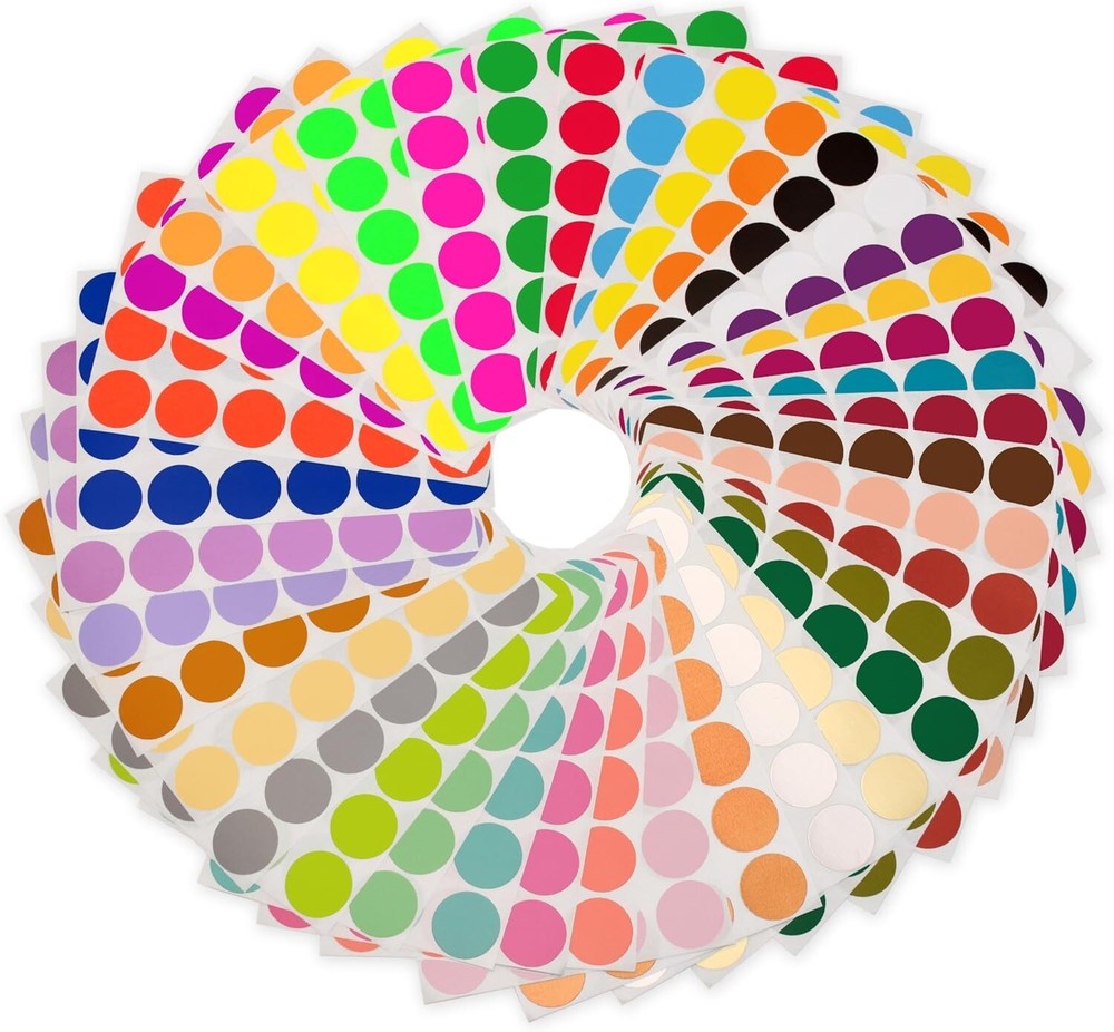 912 High Visibility 3/4 Inch Circle Sticker Labels - 38 Colors for Easy Labeling