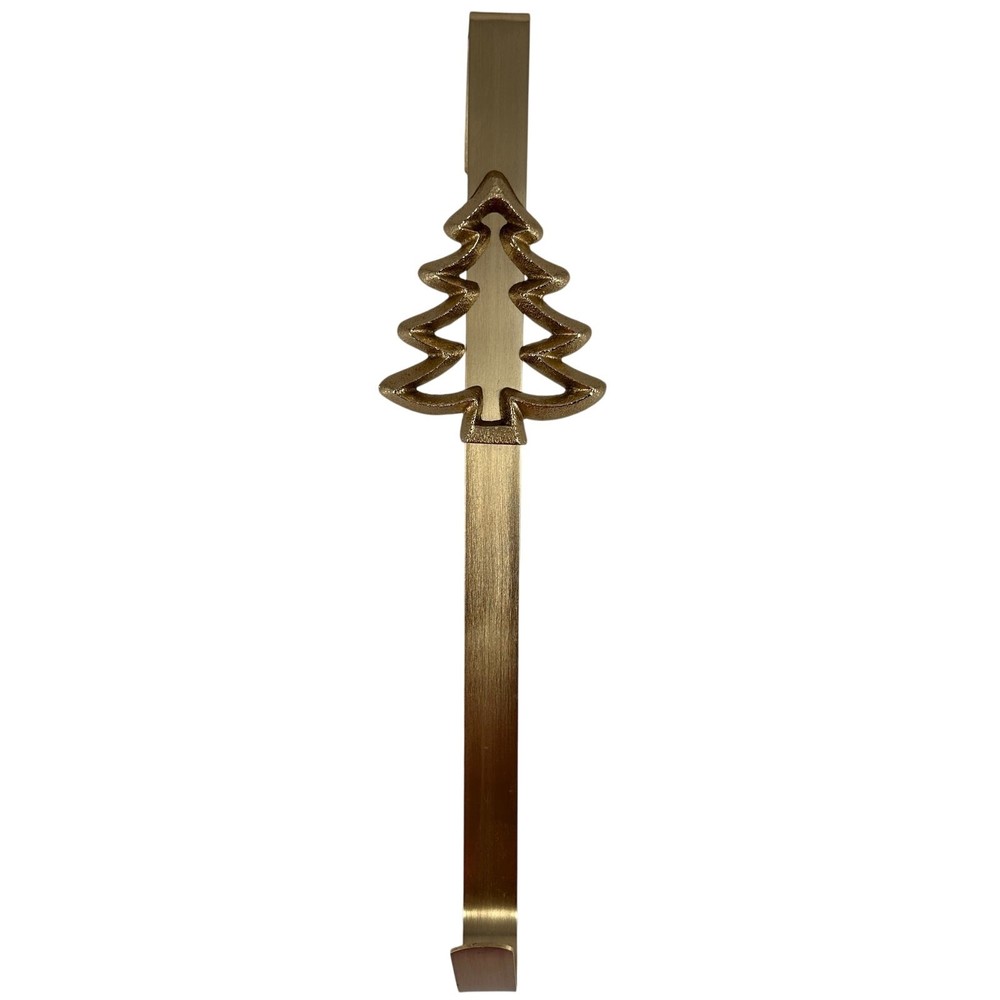 Gold Metal Christmas Tree Wreath Door Hanger 15 Inch Holiday Hook