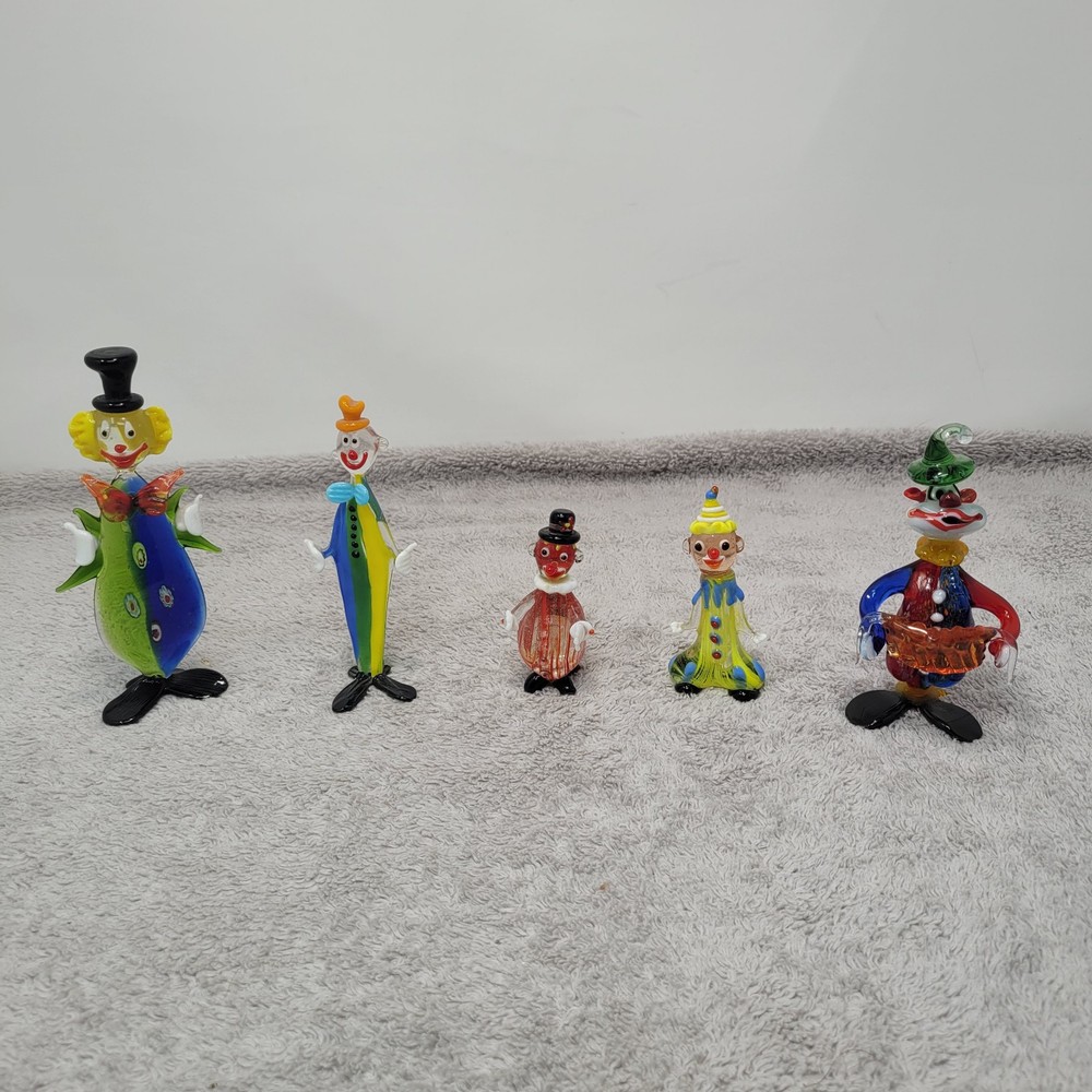 Vintage Murano Art Glass Clown Figurines Set of 5