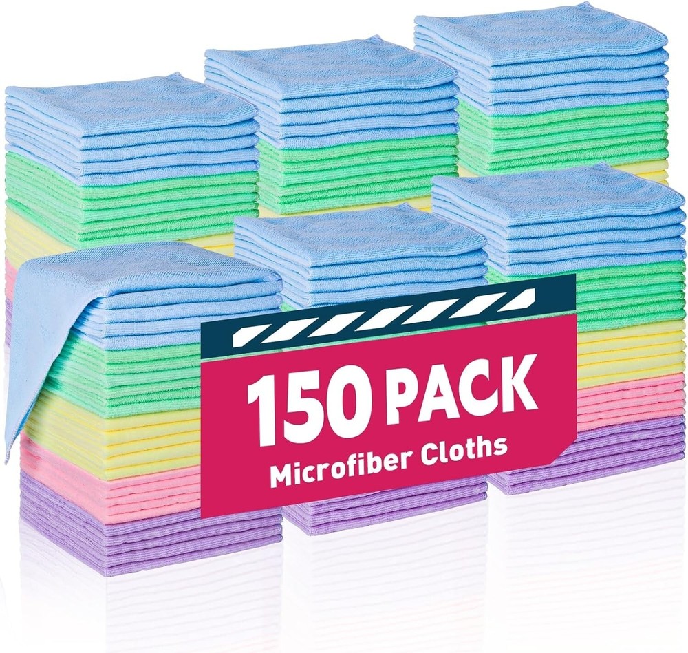 150-Pack Bulk Microfiber Cleaning Cloths Lint-Free Multipurpose Rags