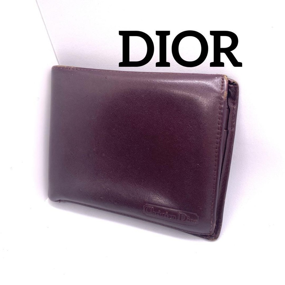Dior Red Bordeau Leather Logo Folding Wallet