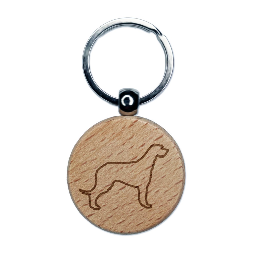 Irish Wolfhound Engraved Wooden Round Keychain Charm - Dog Breed Design  
