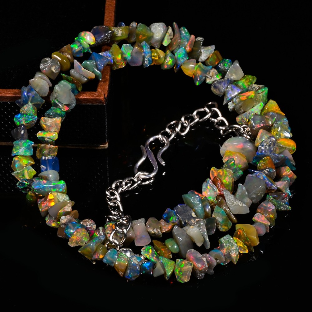 Black Opal Uncut Necklace Ethiopian Opal Gemstone Jewelry M-386