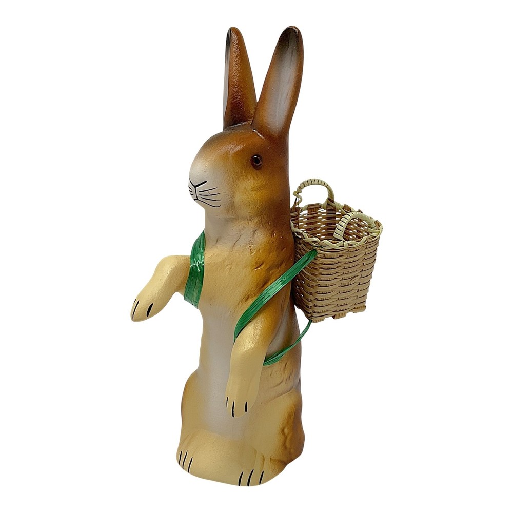 Schaller Brown Easter Bunny Rabbit with Wicker Basket German Paper Mache 8.5 in