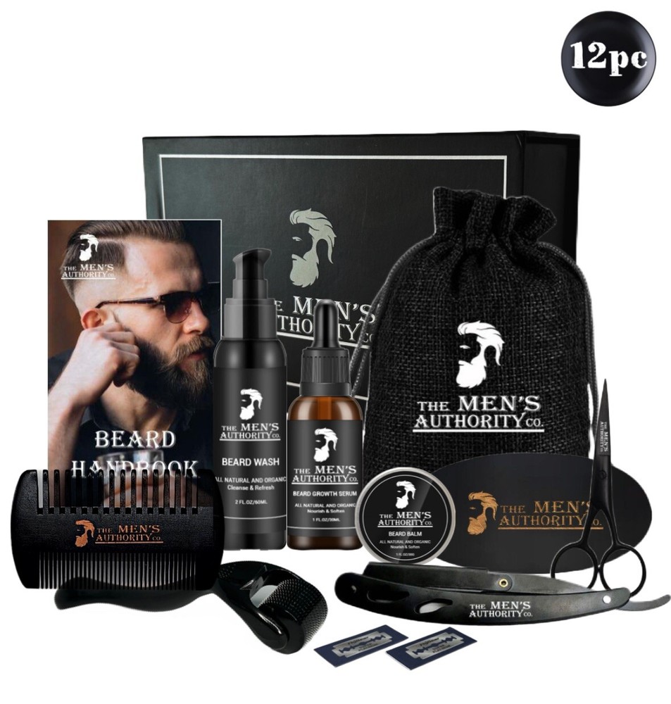 NEW Beard Grooming Set Beard Growth Kit For Men Derma Roller Oil Serum Wash Balm