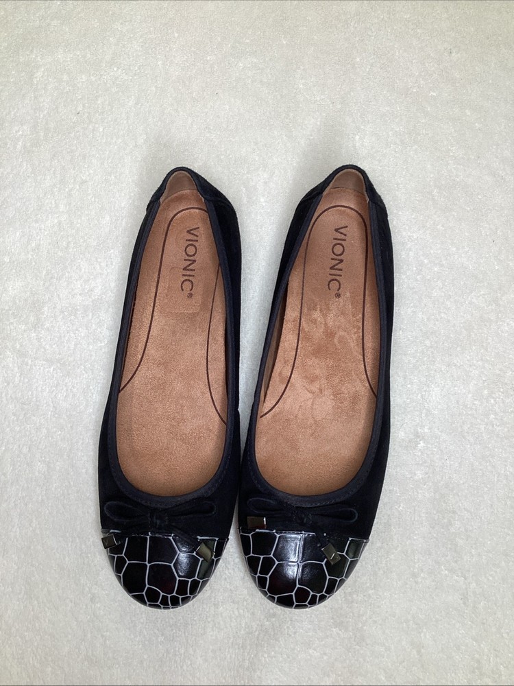 Vionic Women’s Size 9.5 Black Suede Ballet Flats Orthotic Comfort Slipon Shoes