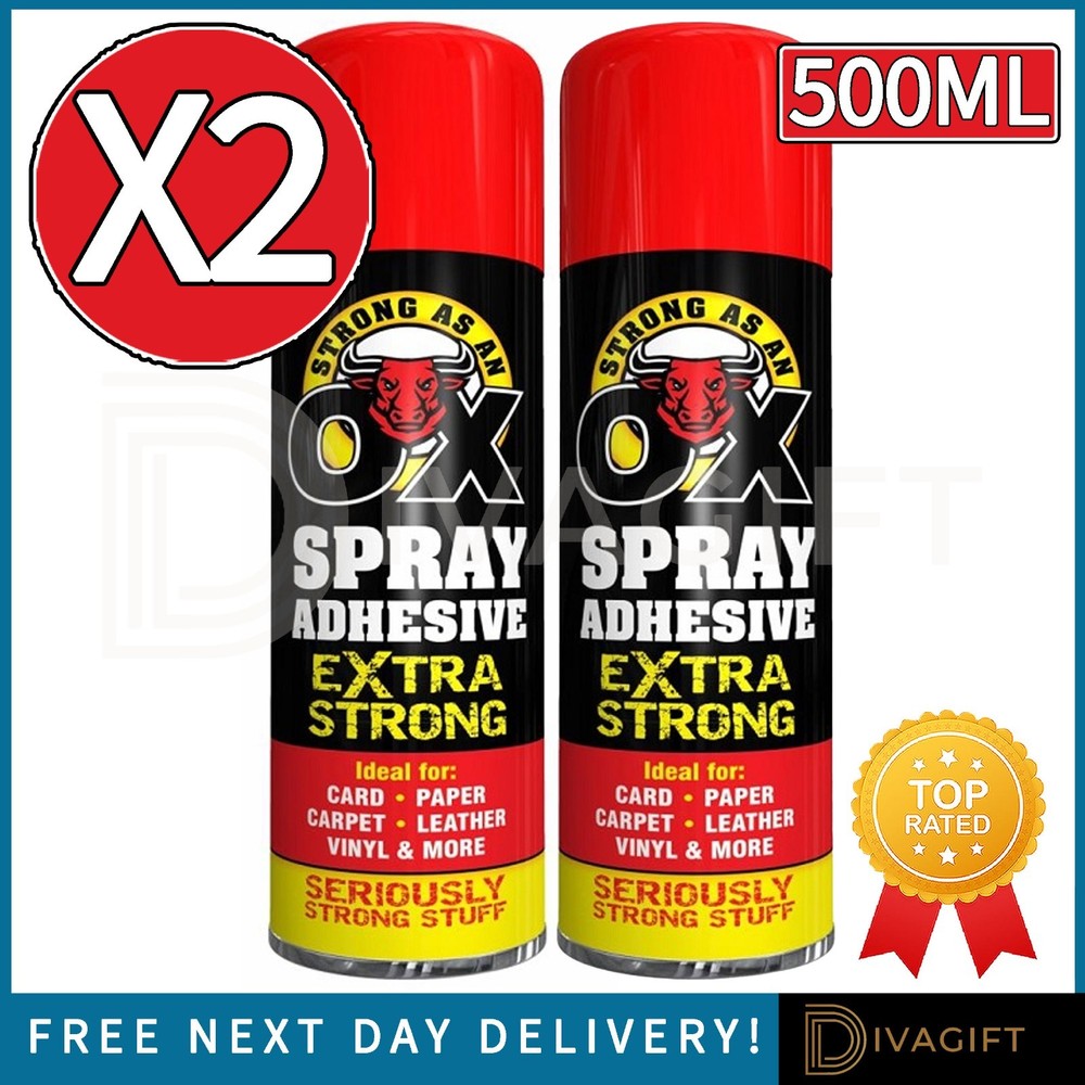 2 x EXTRA STRONG SPRAY ADHESIVE GLUE 500ML HEAVY DUTY FOR CARPET TILE FABRICS