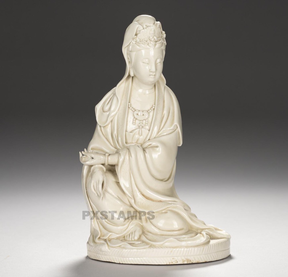 19th C Chinese Qing Dynasty Blanc de Chine Guan Yin Bodhisattva Porcelain Statue