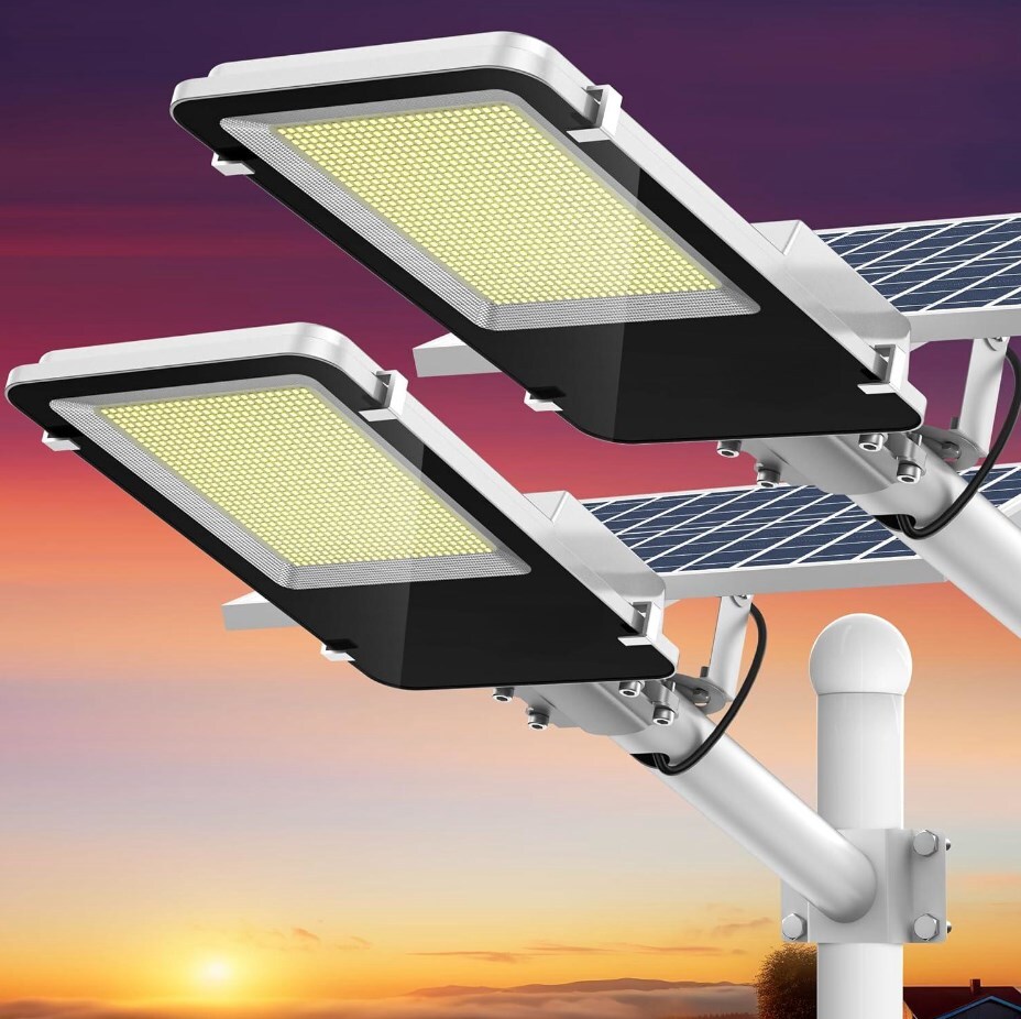 2PCS Solar Street Lights 2000W Watts Solar LED Flood Light Dusk to Dawn 100000LM