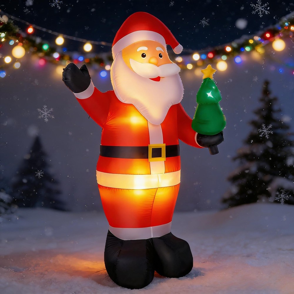 8FT Santa Claus Holding Christmas Tree Inflatable Outdoor Santa Claus with Tree