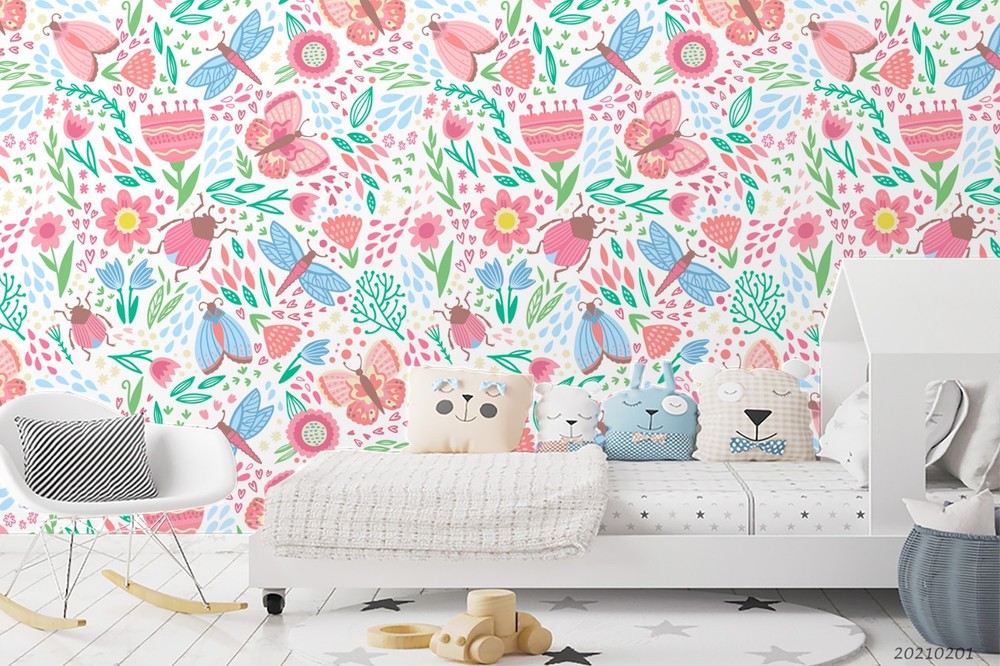 3D Flower Insect Watercolor Pattern Wall Murals Wallpaper Murals Wall Sticker 6