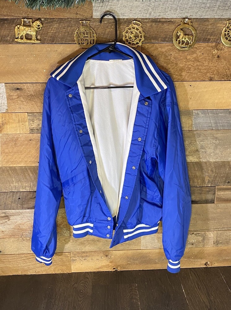 Vintage Baseball Jacket Snap up Men's Blue Medium Made In USA Windbreaker Y2K