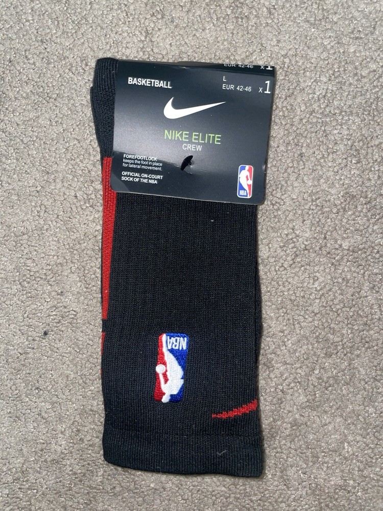 Size Large/8-12 Mens - Nike Elite Dri-Fit NBA Basketball Crew Socks Black/Red