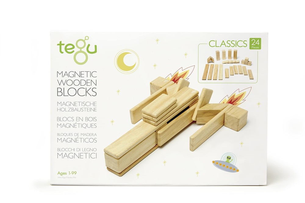 Tegu 24 Piece Magnetic Wooden Block Set, Natural